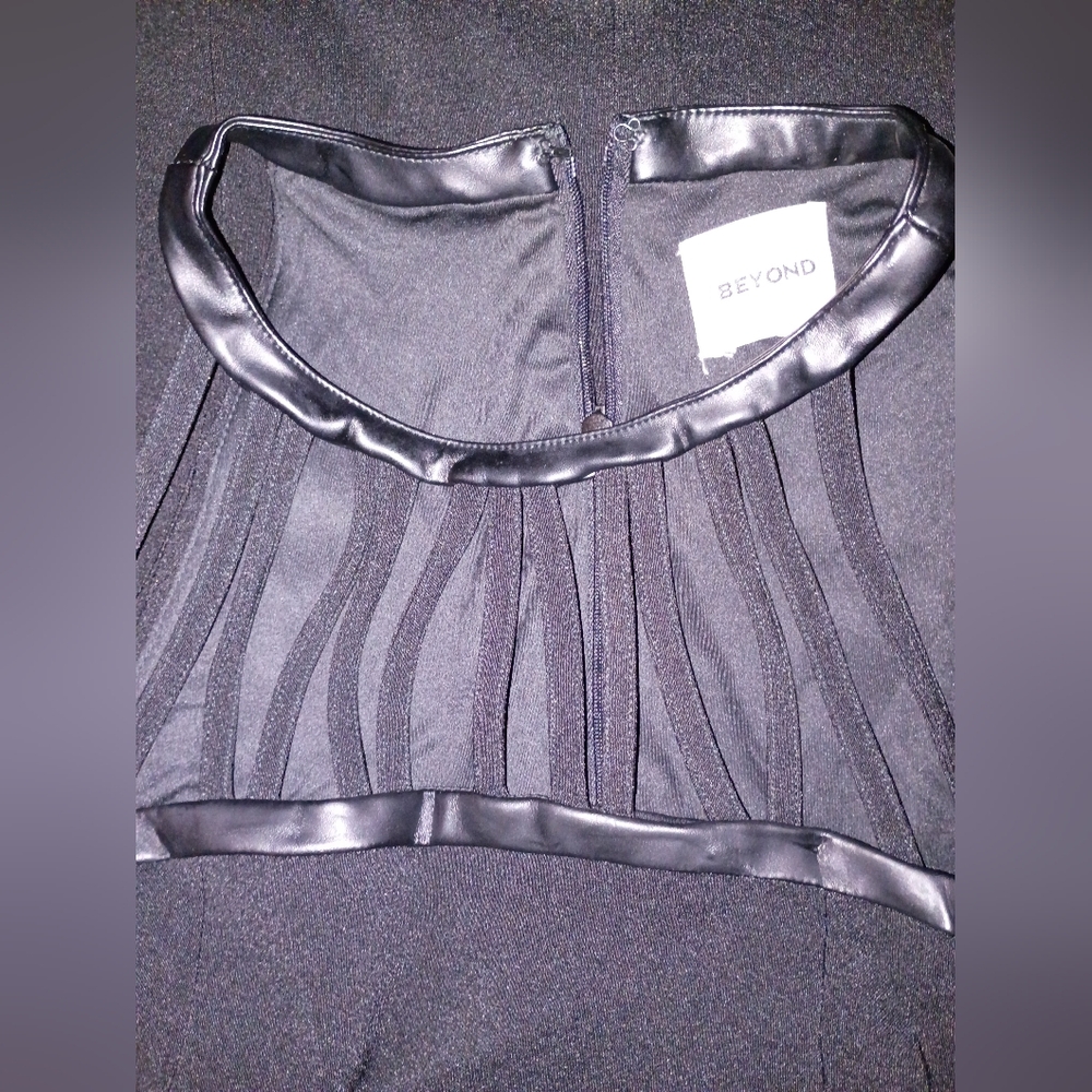 Black Dress, Faux Leather neck Area - Picture 7 of 10